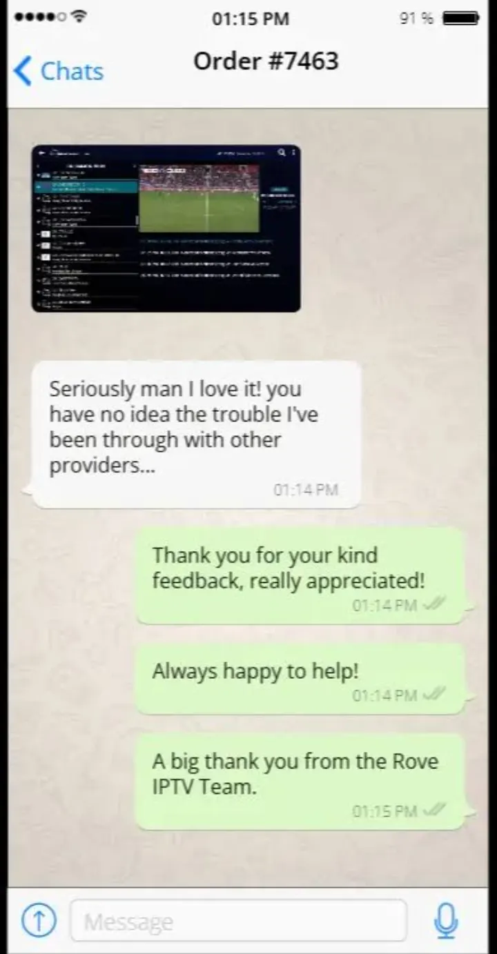 WhatsApp support chat — Happy customer