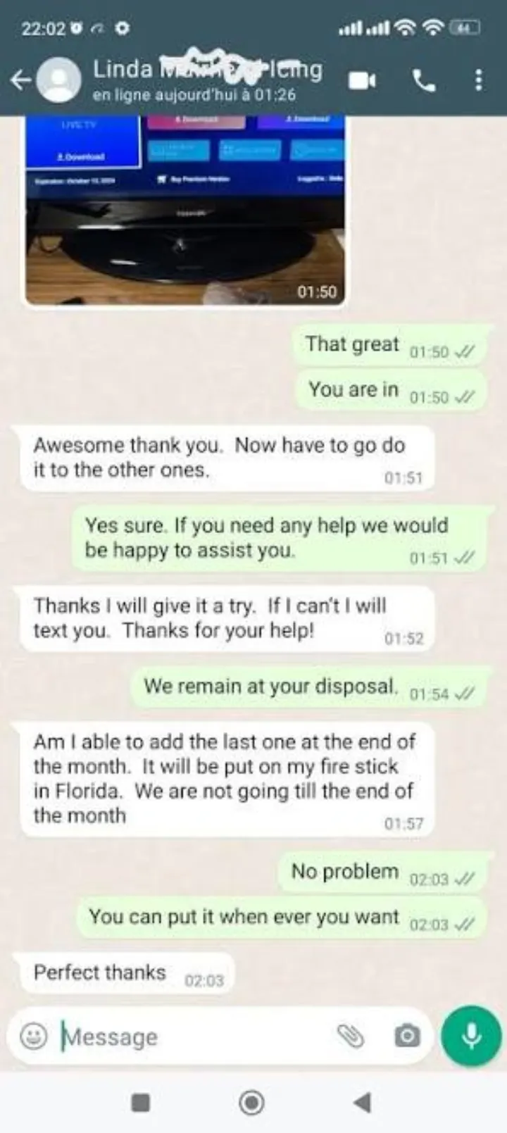 WhatsApp support chat — Fire Stick ready